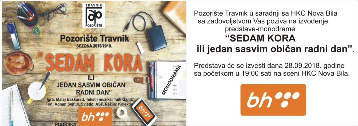 JU HKC Nova Bila organizira izvođenje monodrame ,,Sedam kora ili sasvim običan radni dan”