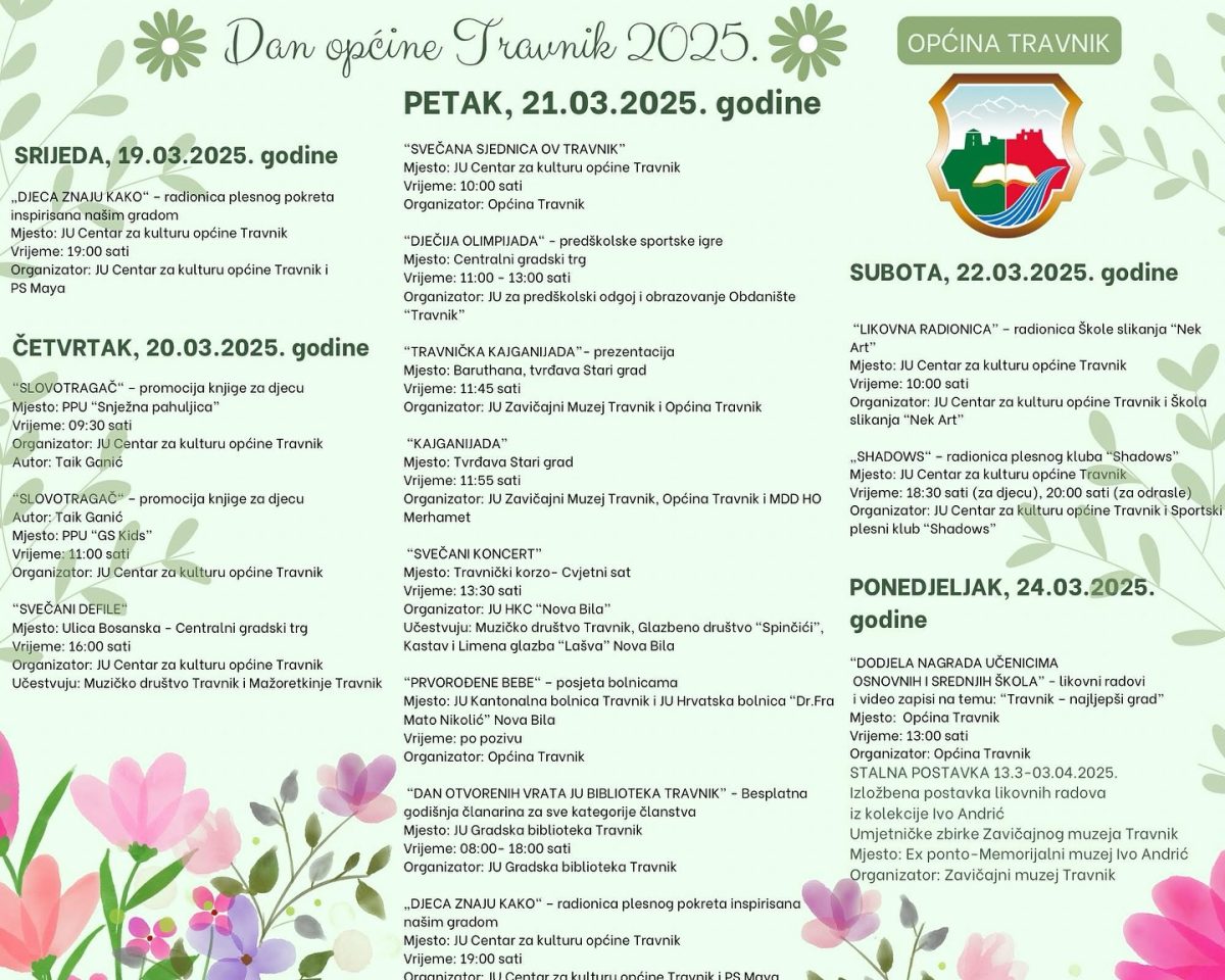 Dan općine Travnik 2025. HKC u petak 21. ožujka u Travniku organizira zajednički koncert Limene glazbe ,,Lašva” Nova Bila i Glazbenog društva ,,Spinči